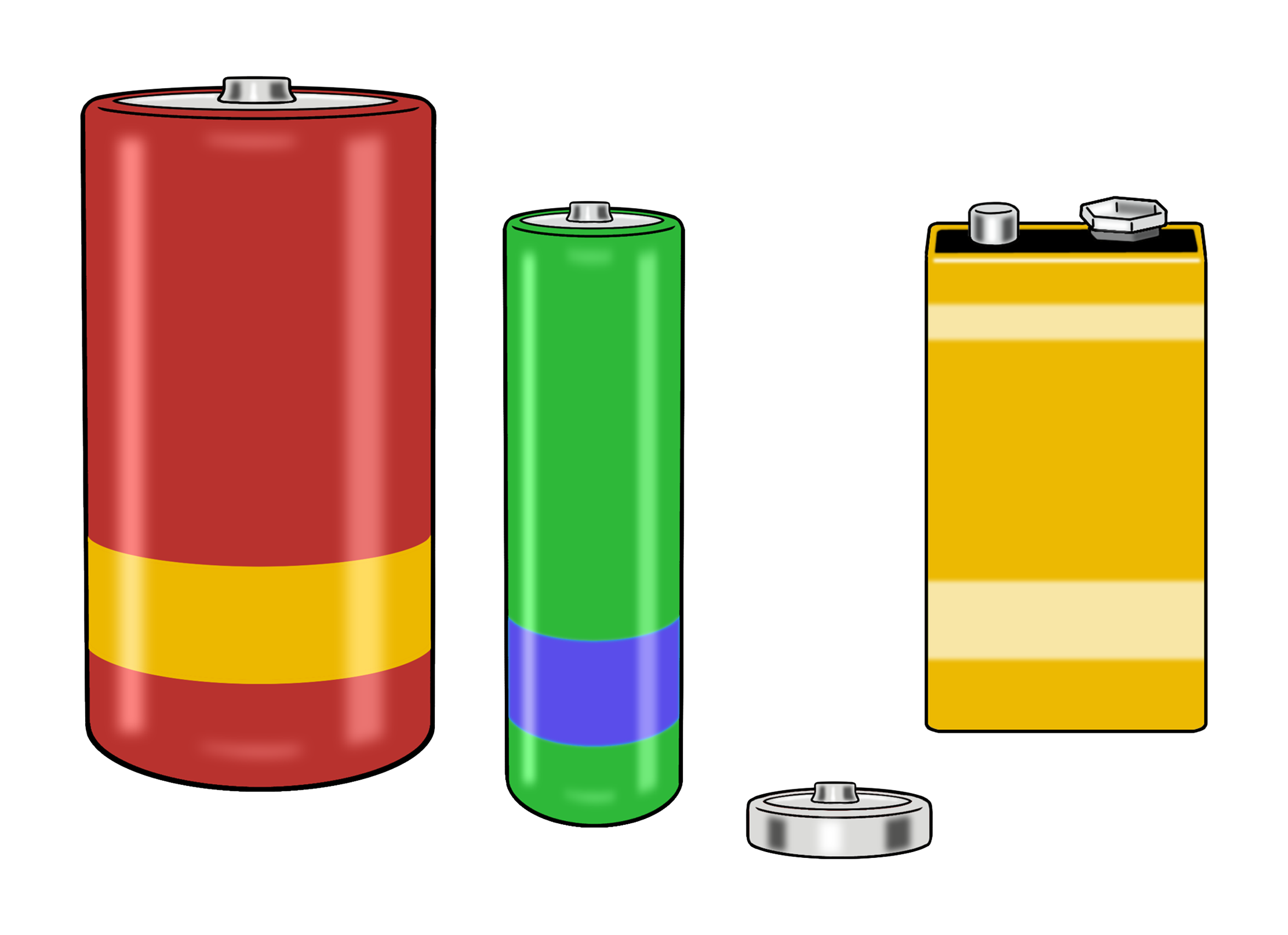 Vier verschiedene Batterien.
