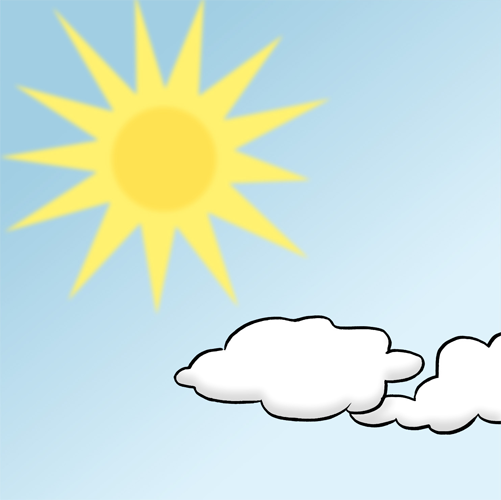 Blauer Himmel, Sonne und ein paar weiße Wolken.